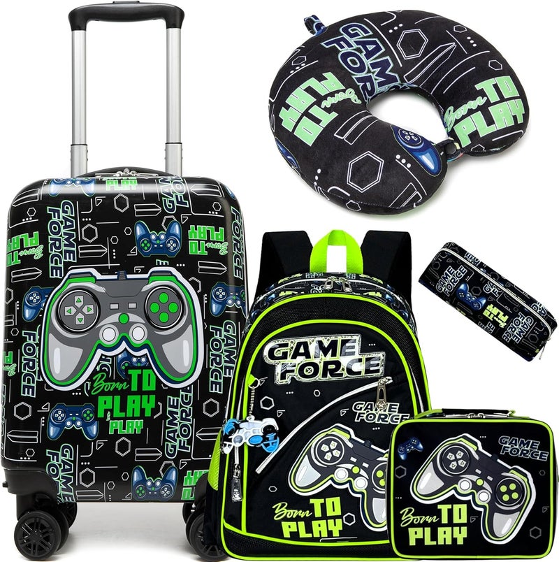 Inprof Kid’s Luggage Set 5 Piece Suitcase Set 16’’ Hardside Luggage with Spinner Wheels Girls Boys Carry on Luggage Travel Rolling Luggage Airline Approved - Image 1
